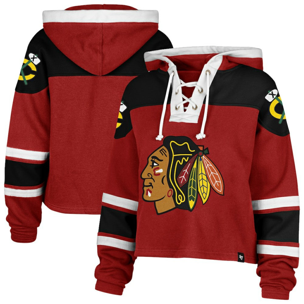 Chicago Blackhawks '47 Women's Cropped Superior Lacer Pullover Hoodie