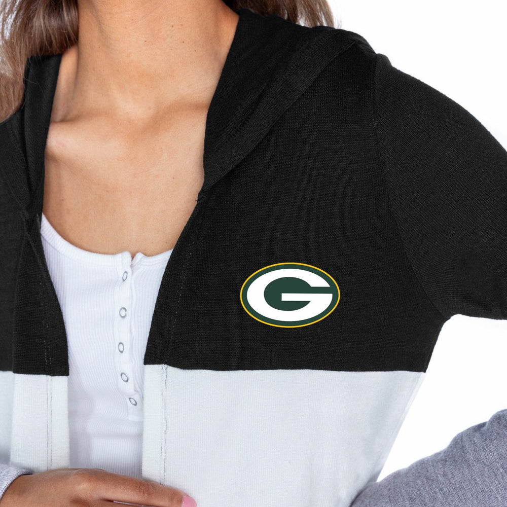 NFL Green Bay Packers Gameday Couture Women's Tri-Blend Color Block Lightweight Cardigan Hoodie