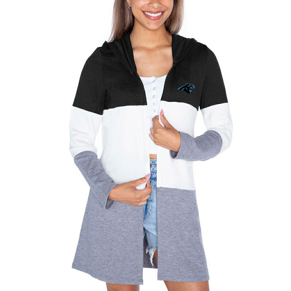 NFL Carolina Panthers Gameday Couture Women's Tri-Blend Color Block Lightweight Cardigan Hoodie