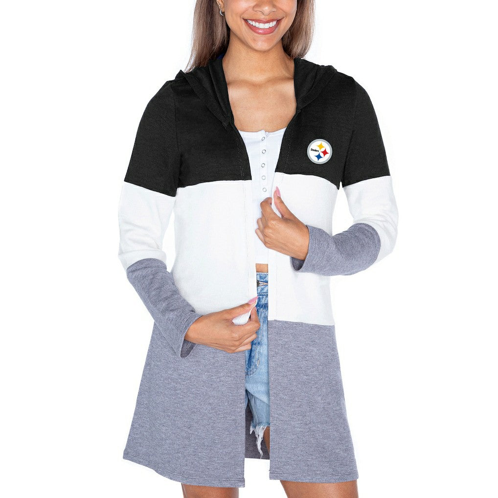 NFL Pittsburgh Steelers Gameday Couture Women's Tri-Blend Color Block Lightweight Cardigan Hoodie