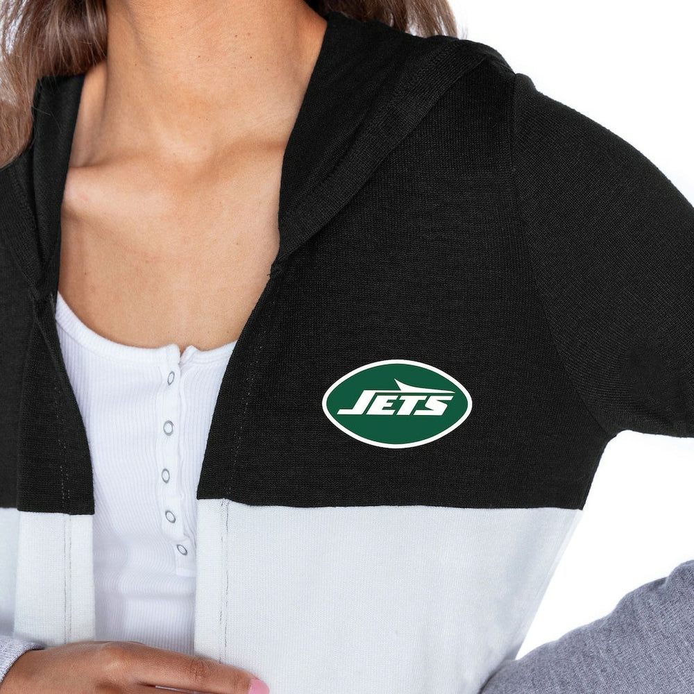 NFL New York Jets Gameday Couture Women's Tri-Blend Color Block Lightweight Cardigan Hoodie