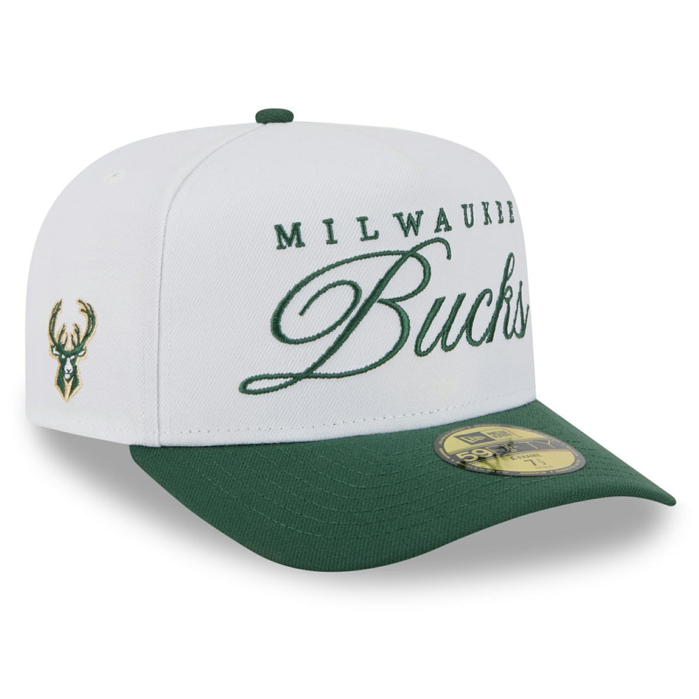 Milwaukee Bucks 2025 NBA Draft A-Frame 59FIFTY Fitted Hat - White/Hunter Green | New Era discount