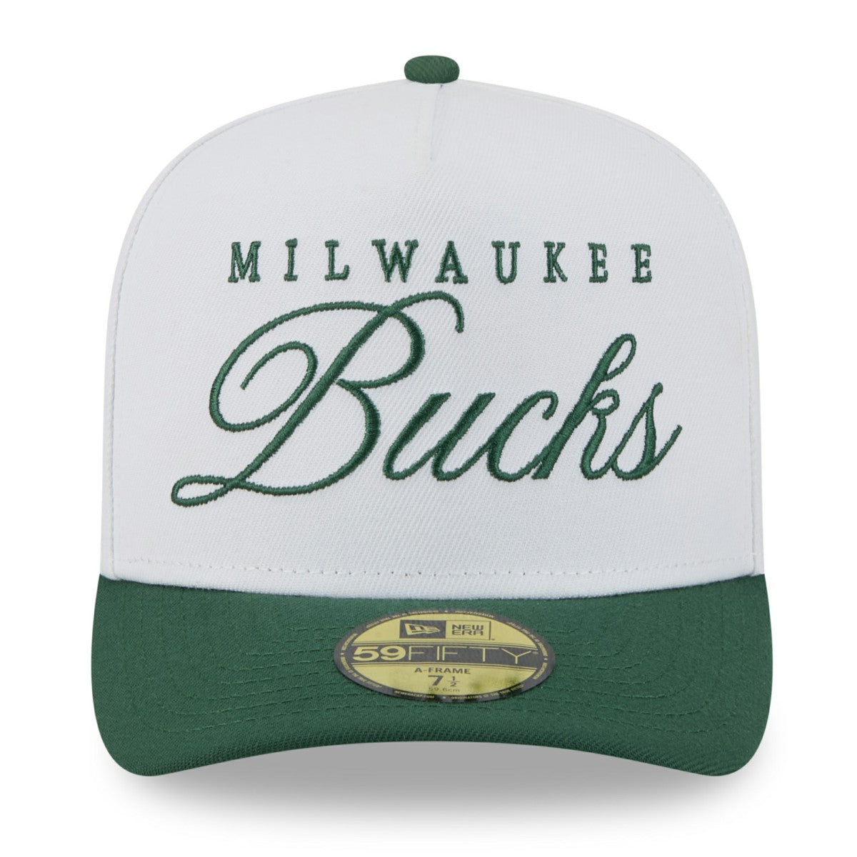 Milwaukee Bucks 2025 NBA Draft A-Frame 59FIFTY Fitted Hat - White/Hunter Green | New Era discount