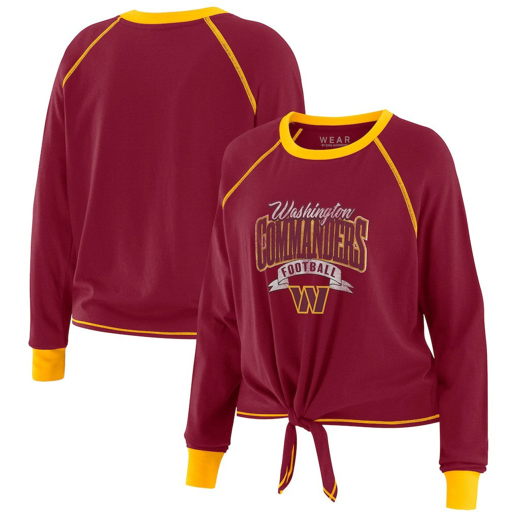 NFL Washington Commanders WEAR by Erin Andrews Women's Plus Size Tie-Front Long Sleeve Top