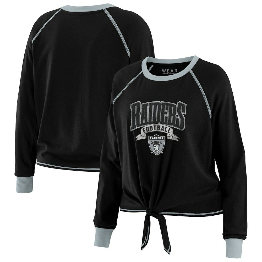 NFL Las Vegas Raiders WEAR by Erin Andrews Women's Plus Size Tie-Front Long Sleeve Top
