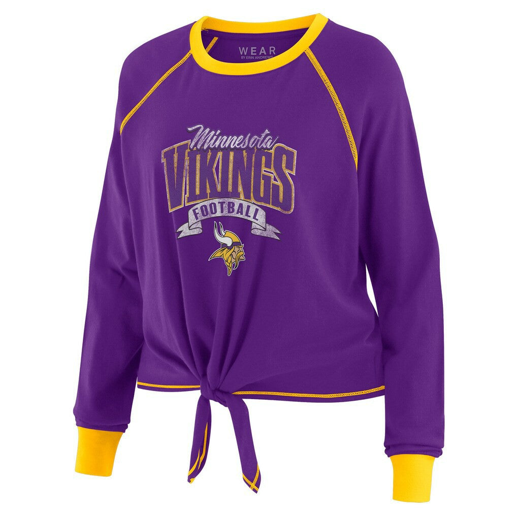 NFL Minnesota Vikings WEAR by Erin Andrews Women's Plus Size Tie-Front Long Sleeve Top