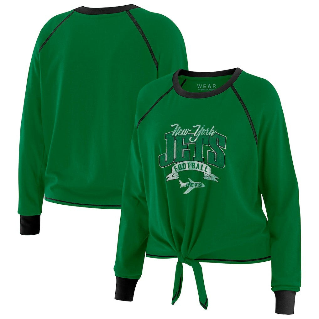 NFL New York Jets WEAR by Erin Andrews Women's Plus Size Tie-Front Long Sleeve Top