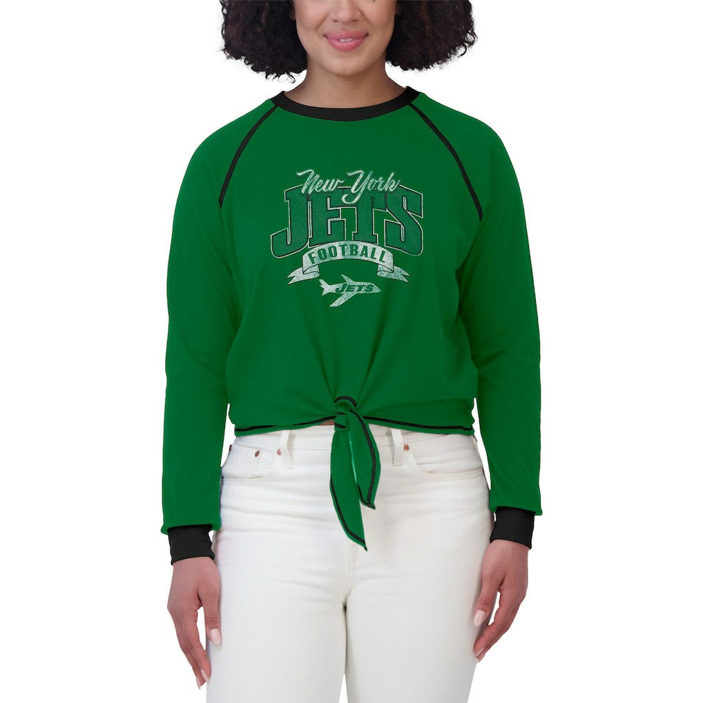NFL New York Jets WEAR by Erin Andrews Women's Plus Size Tie-Front Long Sleeve Top