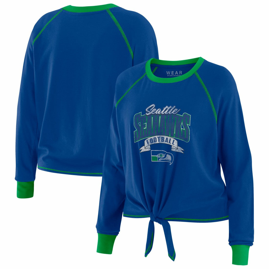 NFL Seattle Seahawks WEAR by Erin Andrews Women's Plus Size Tie-Front Long Sleeve Top