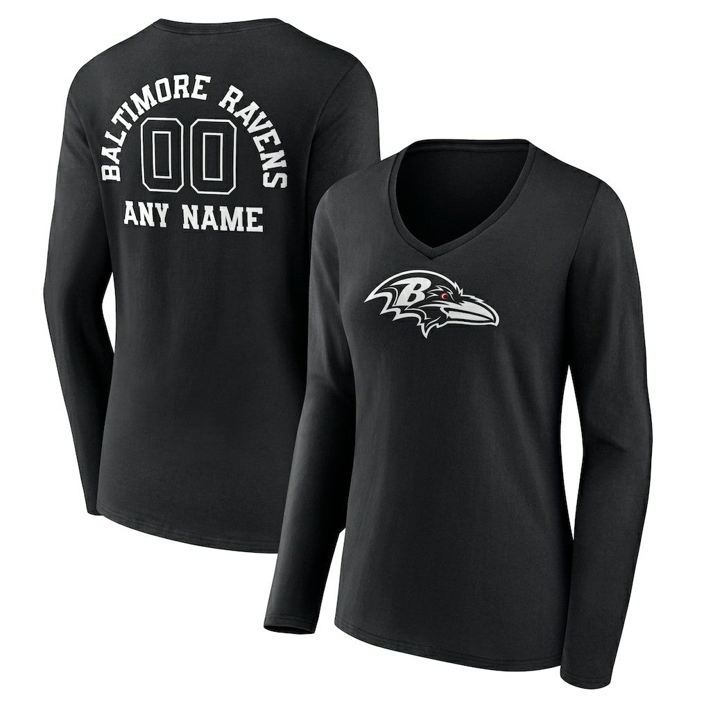 NFL Baltimore Ravens Women's Personalized Name & Number Monochrome Long Sleeve V-Neck T-Shirt