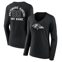 NFL Baltimore Ravens Women's Personalized Name & Number Monochrome Long Sleeve V-Neck T-Shirt