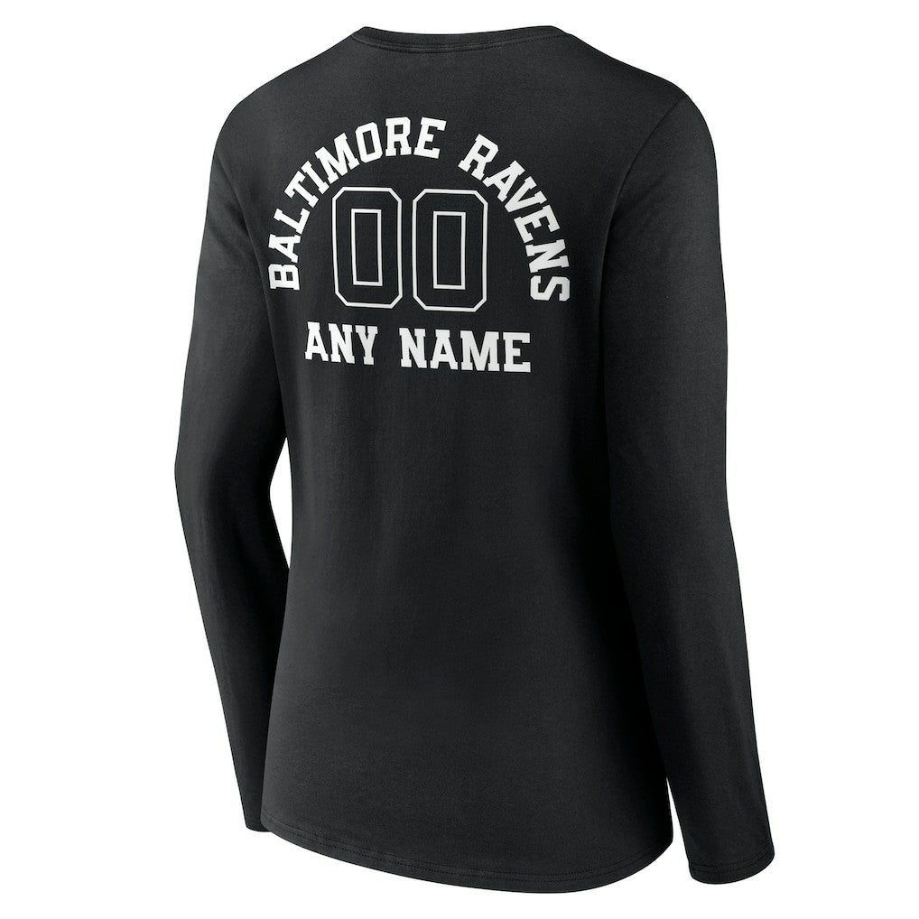 NFL Baltimore Ravens Women's Personalized Name & Number Monochrome Long Sleeve V-Neck T-Shirt