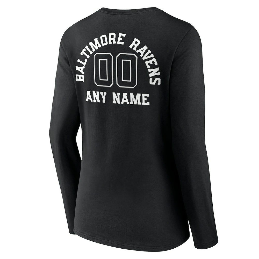 NFL Baltimore Ravens Women's Personalized Name & Number Monochrome Long Sleeve V-Neck T-Shirt