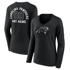 NFL Carolina Panthers Women's Personalized Name & Number Monochrome Long Sleeve V-Neck T-Shirt