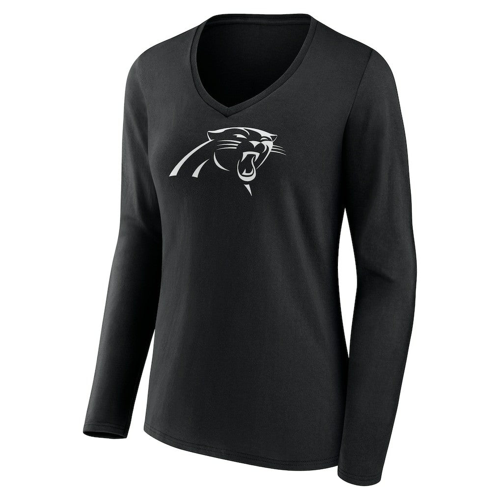 NFL Carolina Panthers Women's Personalized Name & Number Monochrome Long Sleeve V-Neck T-Shirt