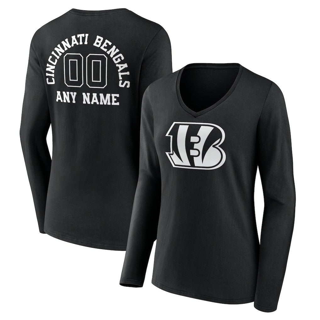 NFL Cincinnati Bengals Women's Personalized Name & Number Monochrome Long Sleeve V-Neck T-Shirt