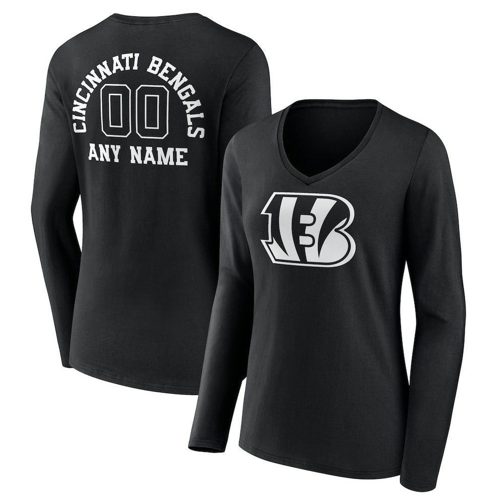 NFL Cincinnati Bengals Women's Personalized Name & Number Monochrome Long Sleeve V-Neck T-Shirt