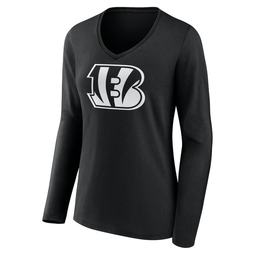 NFL Cincinnati Bengals Women's Personalized Name & Number Monochrome Long Sleeve V-Neck T-Shirt