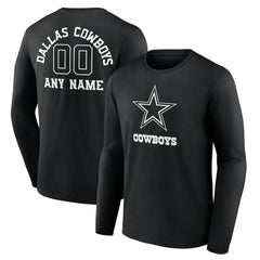NFL Dallas Cowboys Personalized Name & Number Monochrome Long Sleeve T-Shirt