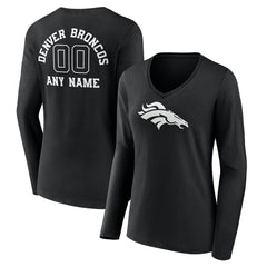 NFL Denver Broncos Women's Personalized Name & Number Monochrome Long Sleeve V-Neck T-Shirt