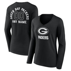 NFL Green Bay Packers Women's Personalized Name & Number Monochrome Long Sleeve V-Neck T-Shirt
