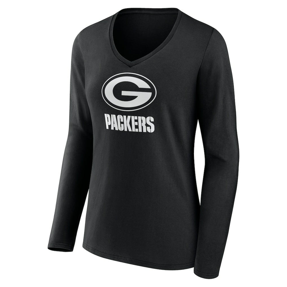 NFL Green Bay Packers Women's Personalized Name & Number Monochrome Long Sleeve V-Neck T-Shirt