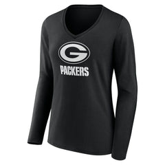 NFL Green Bay Packers Women's Personalized Name & Number Monochrome Long Sleeve V-Neck T-Shirt