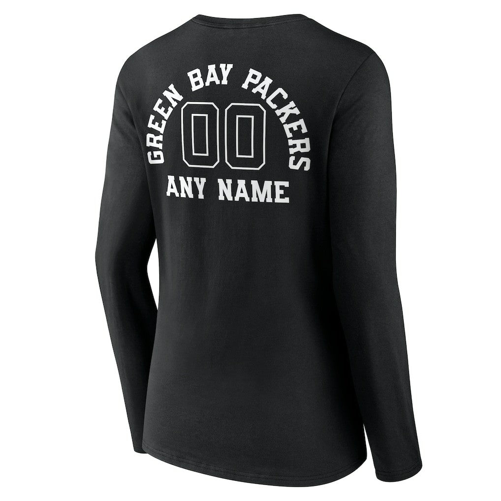NFL Green Bay Packers Women's Personalized Name & Number Monochrome Long Sleeve V-Neck T-Shirt
