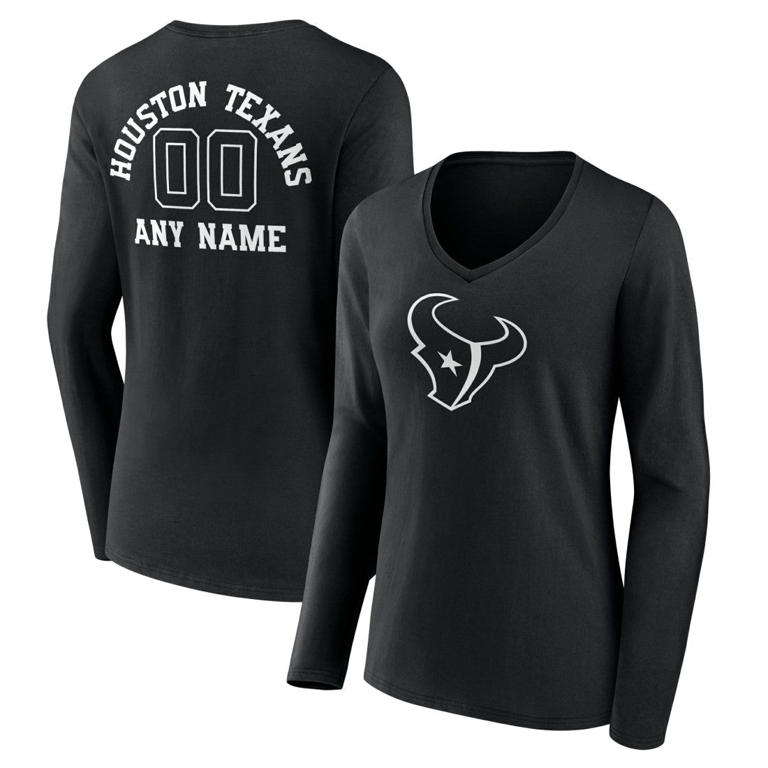 NFL Houston Texans Women's Personalized Name & Number Monochrome Long Sleeve V-Neck T-Shirt