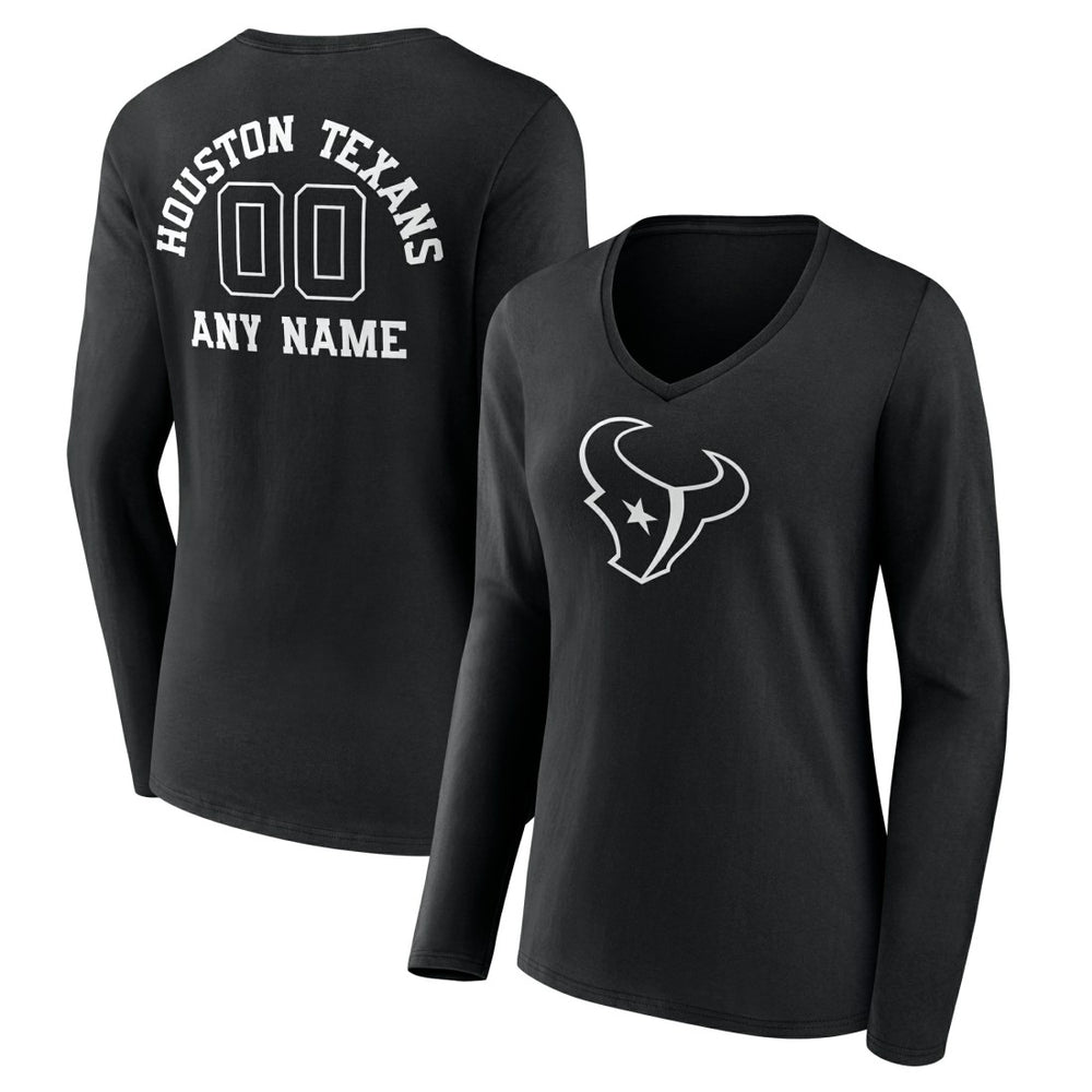 NFL Houston Texans Women's Personalized Name & Number Monochrome Long Sleeve V-Neck T-Shirt
