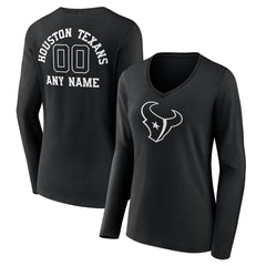 NFL Houston Texans Women's Personalized Name & Number Monochrome Long Sleeve V-Neck T-Shirt