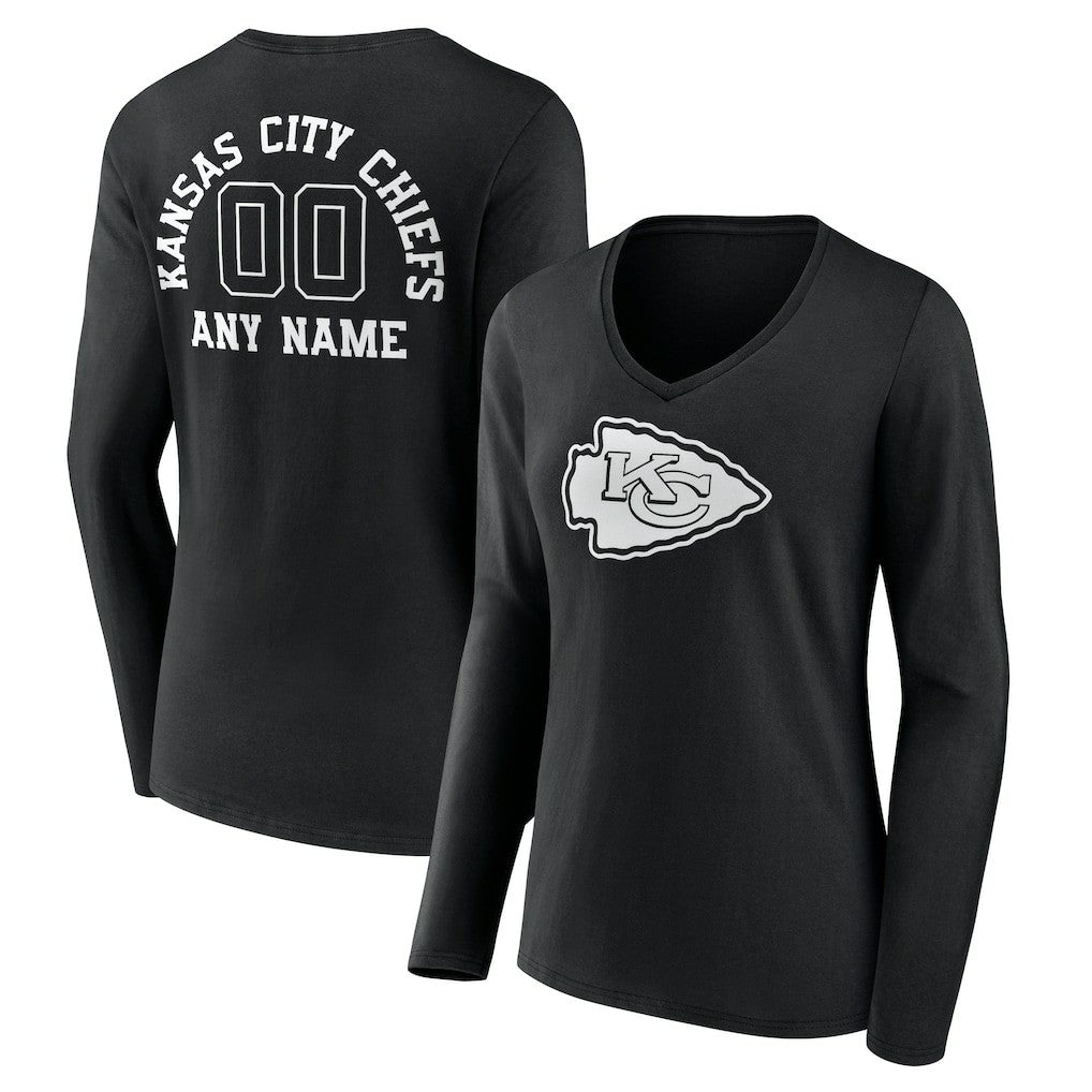 NFL Kansas City Chiefs Women's Personalized Name & Number Monochrome Long Sleeve V-Neck T-Shirt