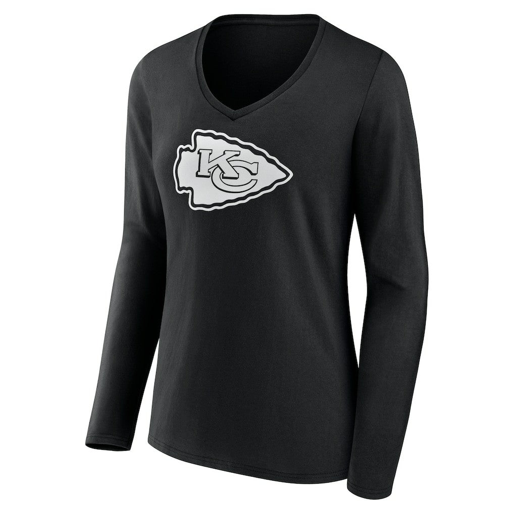 NFL Kansas City Chiefs Women's Personalized Name & Number Monochrome Long Sleeve V-Neck T-Shirt