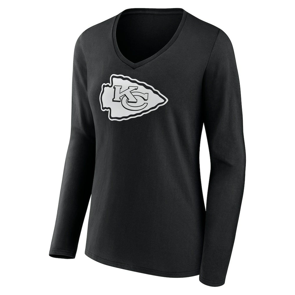 NFL Kansas City Chiefs Women's Personalized Name & Number Monochrome Long Sleeve V-Neck T-Shirt