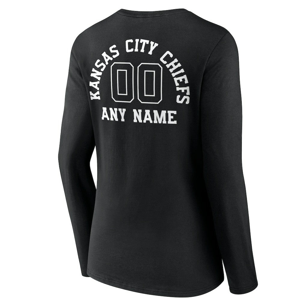 NFL Kansas City Chiefs Women's Personalized Name & Number Monochrome Long Sleeve V-Neck T-Shirt