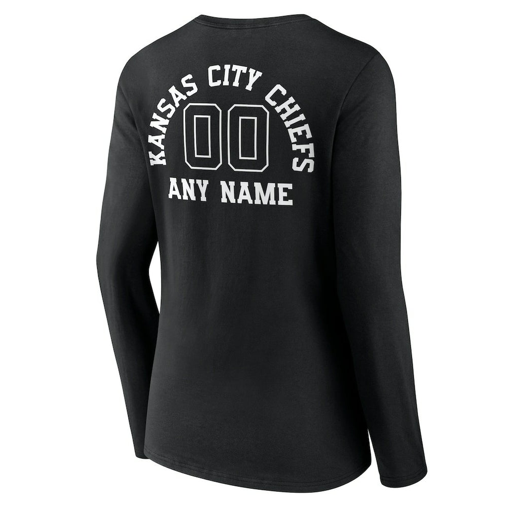 NFL Kansas City Chiefs Women's Personalized Name & Number Monochrome Long Sleeve V-Neck T-Shirt