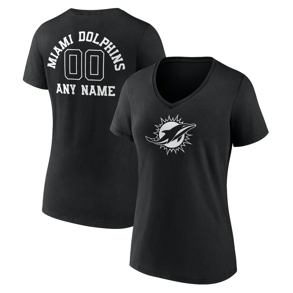 NFL Miami Dolphins Women's Personalized Name & Number Monochrome V-Neck T-Shirt