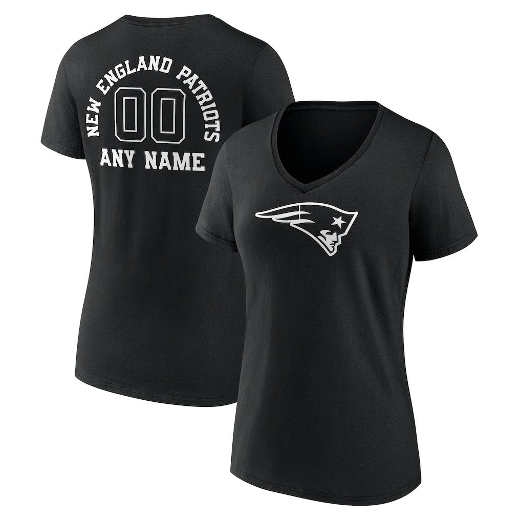 NFL New England Patriots Women's Personalized Name & Number Monochrome V-Neck T-Shirt