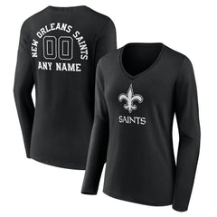 NFL New Orleans Saints Women's Personalized Name & Number Monochrome Long Sleeve V-Neck T-Shirt