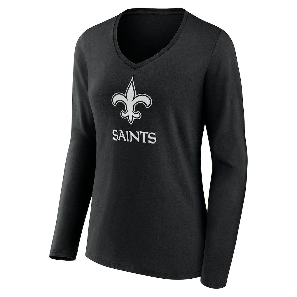 NFL New Orleans Saints Women's Personalized Name & Number Monochrome Long Sleeve V-Neck T-Shirt