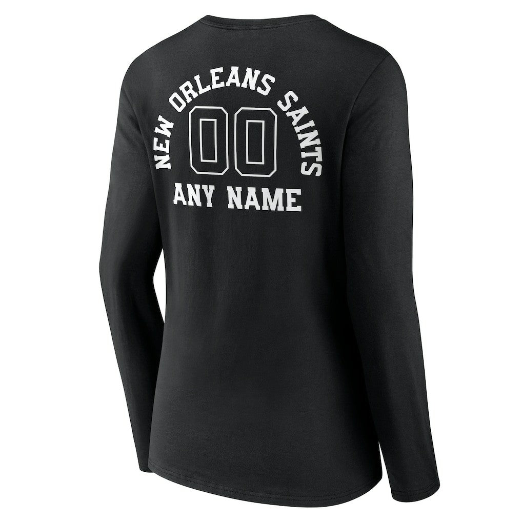 NFL New Orleans Saints Women's Personalized Name & Number Monochrome Long Sleeve V-Neck T-Shirt