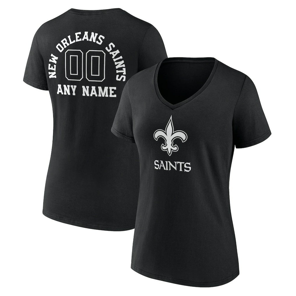 NFL New Orleans Saints Women's Personalized Name & Number Monochrome V-Neck T-Shirt