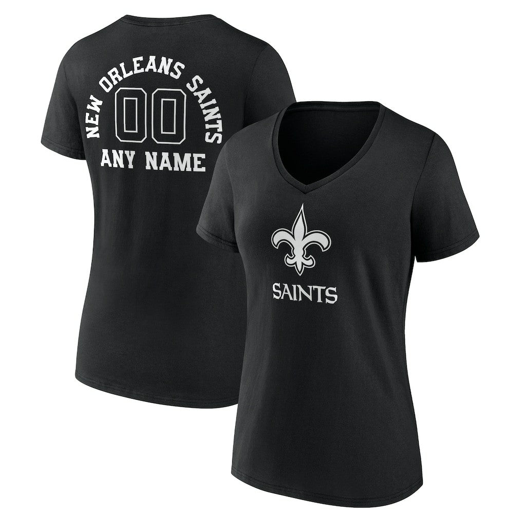 NFL New Orleans Saints Women's Personalized Name & Number Monochrome V-Neck T-Shirt