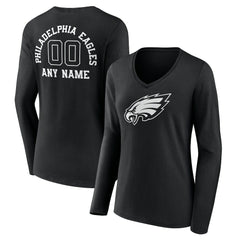 NFL Philadelphia Eagles Women's Personalized Name & Number Monochrome Long Sleeve V-Neck T-Shirt