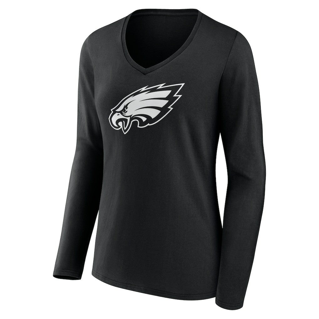 NFL Philadelphia Eagles Women's Personalized Name & Number Monochrome Long Sleeve V-Neck T-Shirt