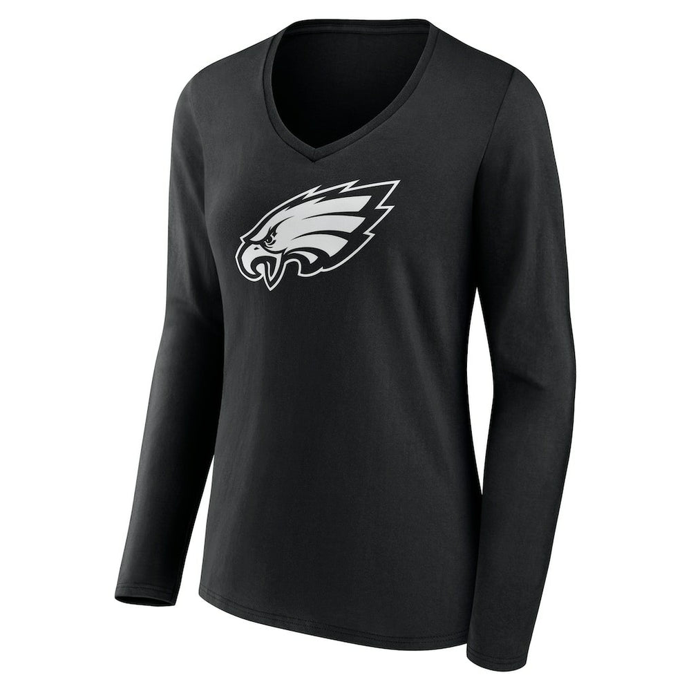 NFL Philadelphia Eagles Women's Personalized Name & Number Monochrome Long Sleeve V-Neck T-Shirt