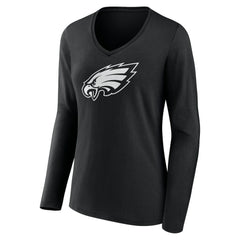 NFL Philadelphia Eagles Women's Personalized Name & Number Monochrome Long Sleeve V-Neck T-Shirt