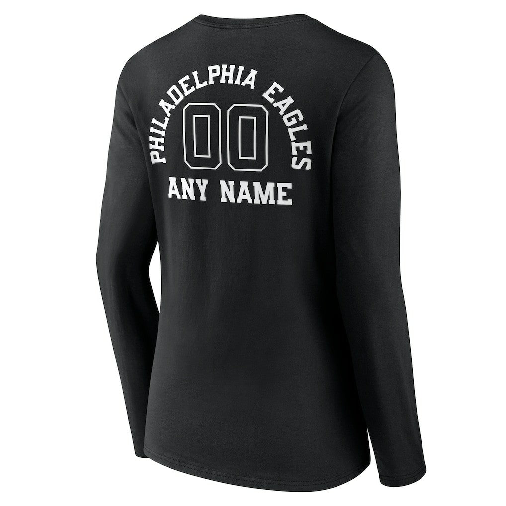 NFL Philadelphia Eagles Women's Personalized Name & Number Monochrome Long Sleeve V-Neck T-Shirt