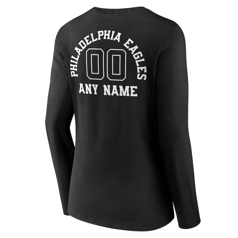NFL Philadelphia Eagles Women's Personalized Name & Number Monochrome Long Sleeve V-Neck T-Shirt