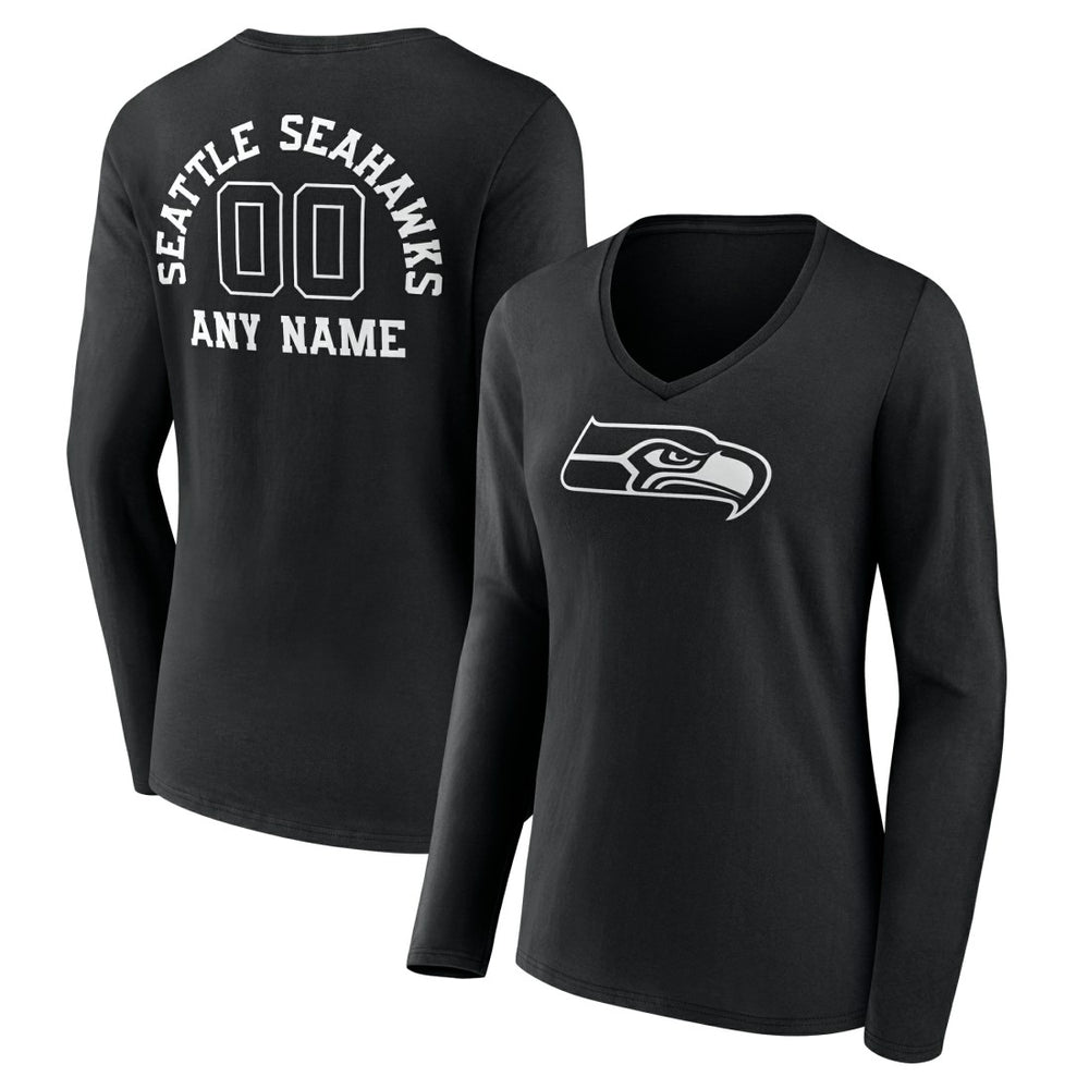 NFL Seattle Seahawks Women's Personalized Name & Number Monochrome Long Sleeve V-Neck T-Shirt
